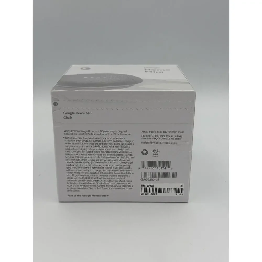 Google Home Mini Smart Speaker Google Assistant Chalk GA00210-US NEW Sealed